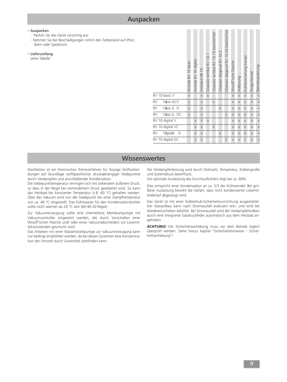 Auspacken, Wissenswertes | IKA RV 10 digital FLEX User Manual | Page 9 / 84