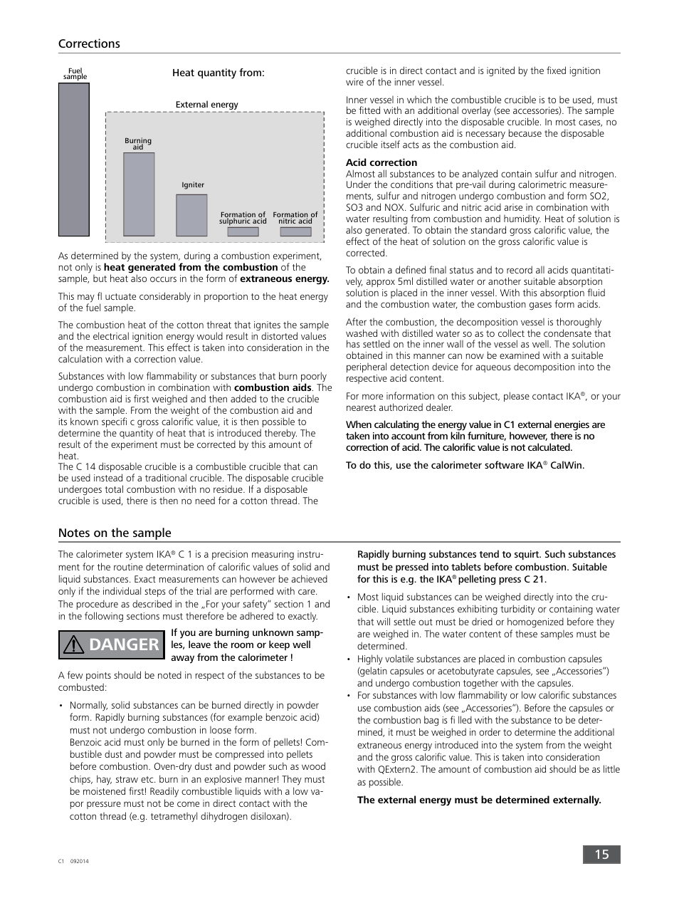 Danger, Corrections | IKA C 1 Package 1/10 User Manual | Page 15 / 44