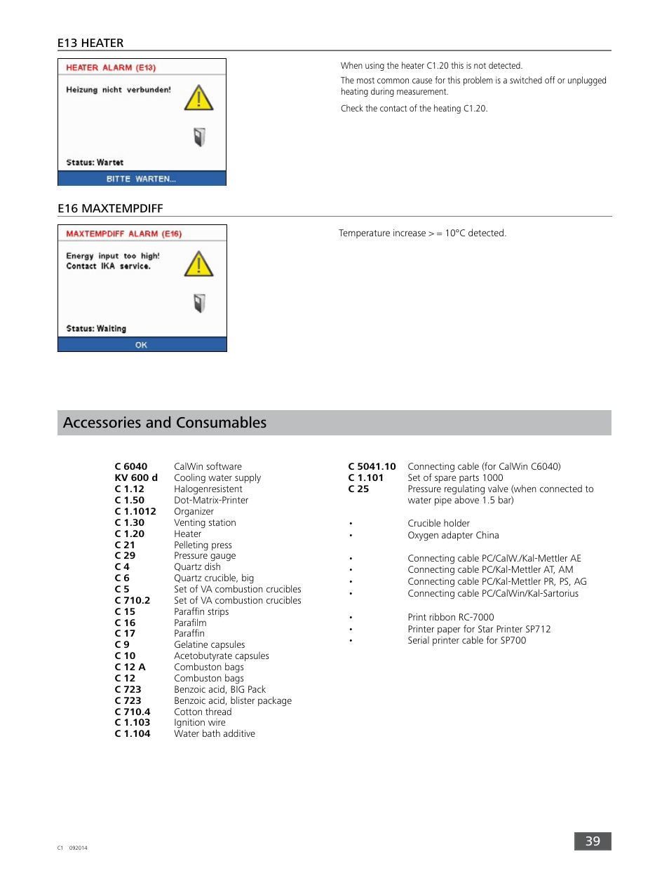 Accessories and consumables | IKA C 1 Package 1/10 User Manual | Page 39 / 44