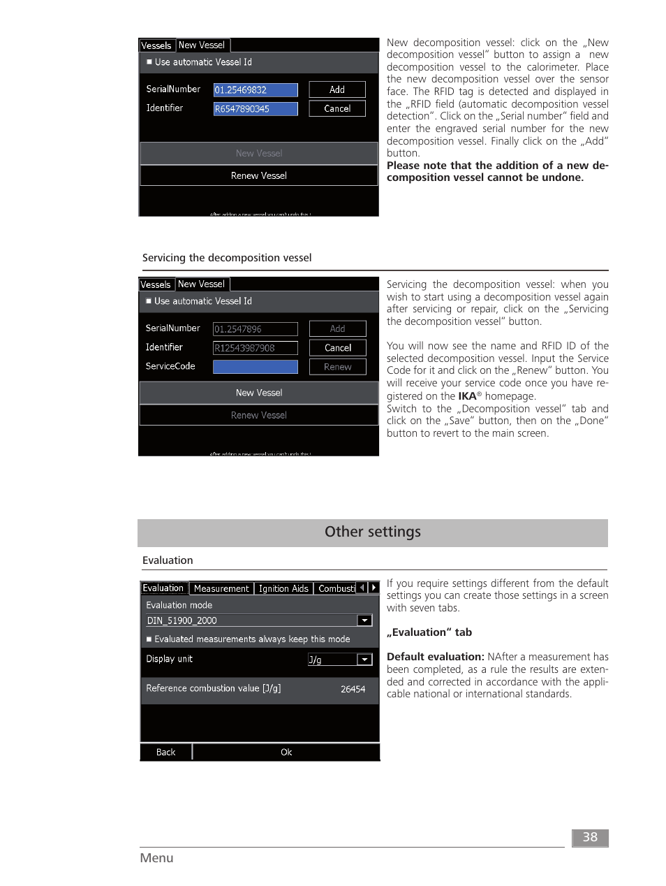 Other settings | IKA C 6000 isoperibol Package 2/12 User Manual | Page 38 / 64