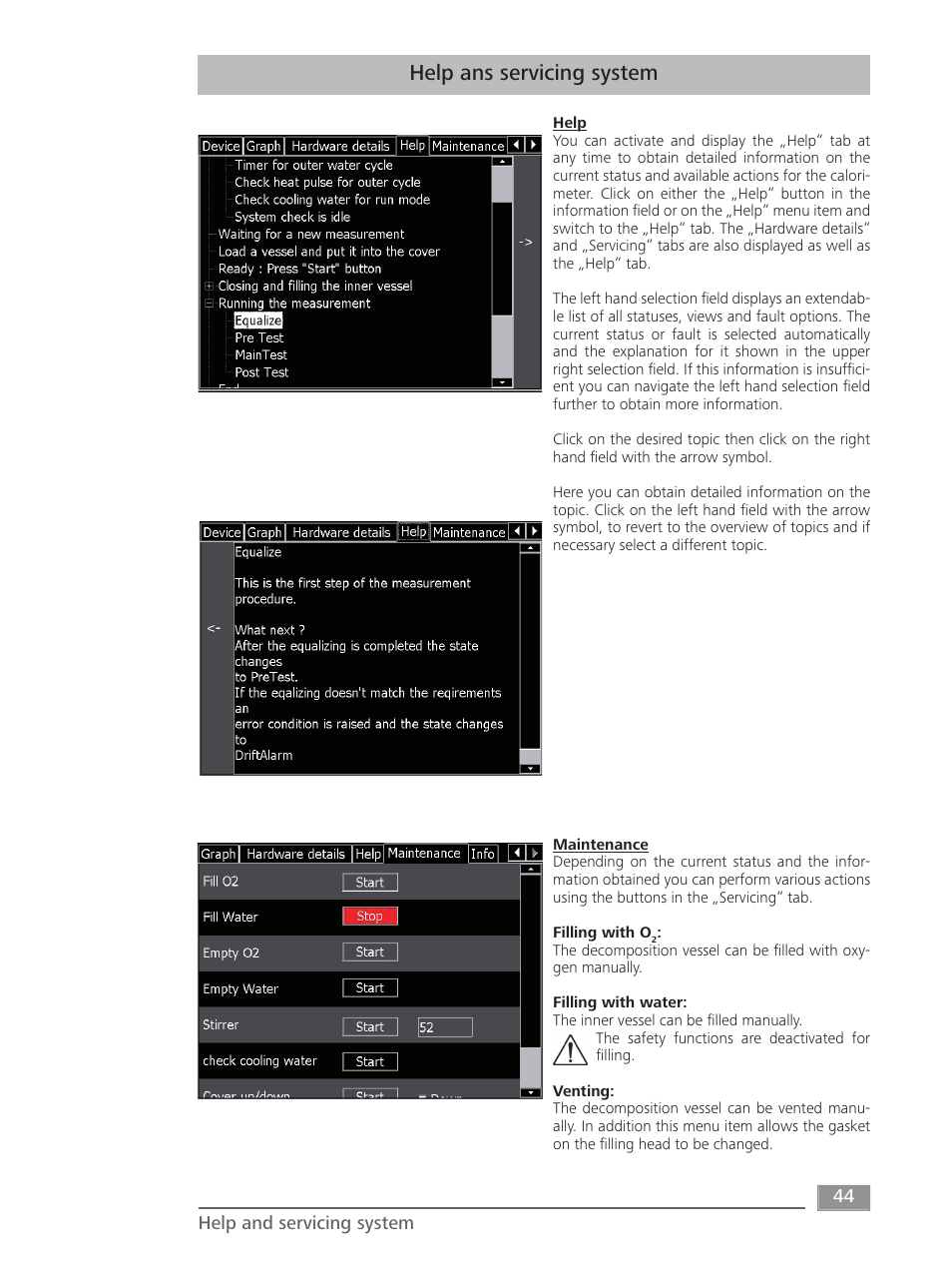 Help ans servicing system | IKA C 6000 isoperibol Package 2/12 User Manual | Page 44 / 64