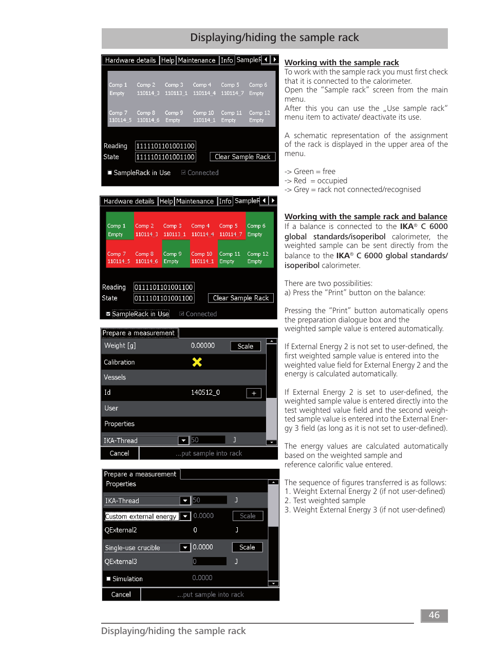 Displaying/hiding the sample rack | IKA C 6000 isoperibol Package 2/12 User Manual | Page 46 / 64