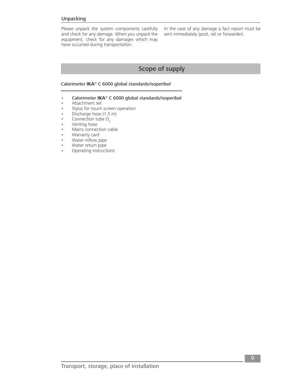 Scope of supply | IKA C 6000 isoperibol Package 2/12 User Manual | Page 9 / 64