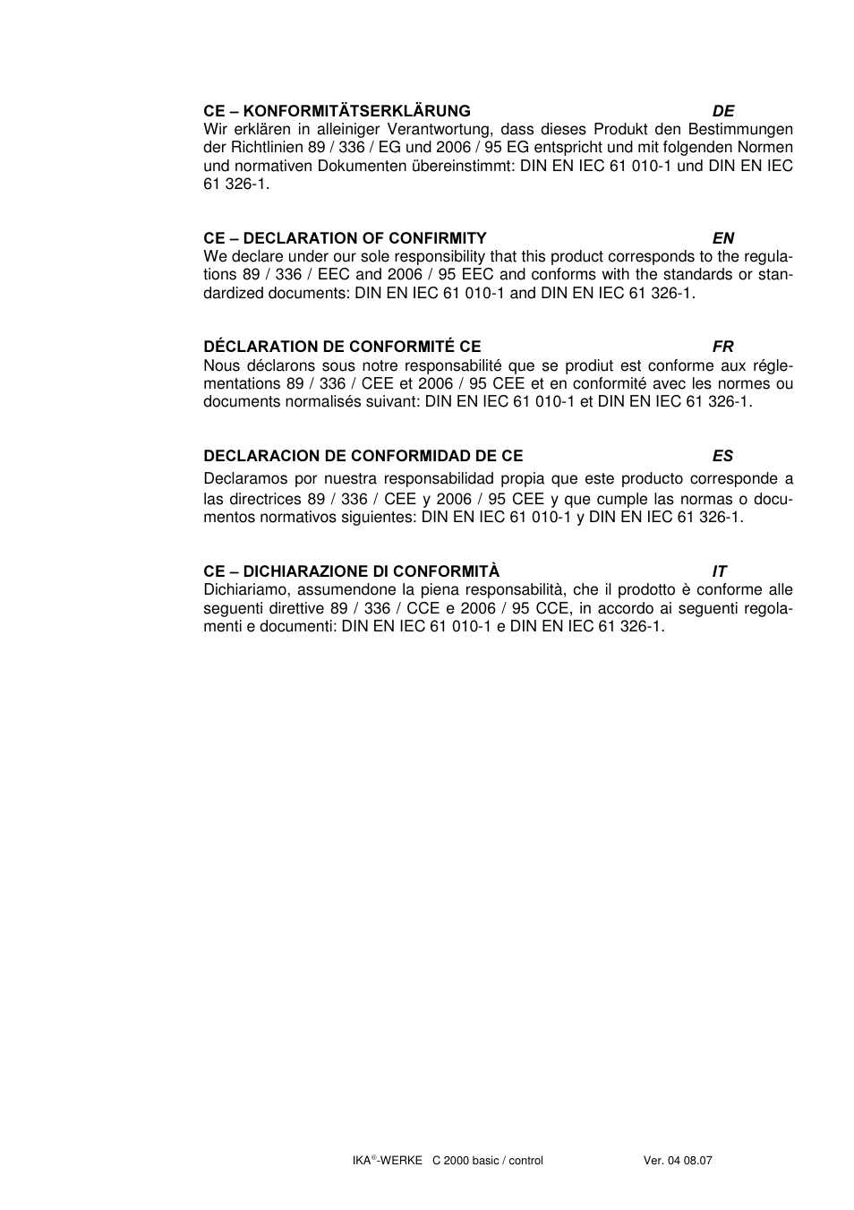 IKA C 2000 control User Manual | Page 3 / 92