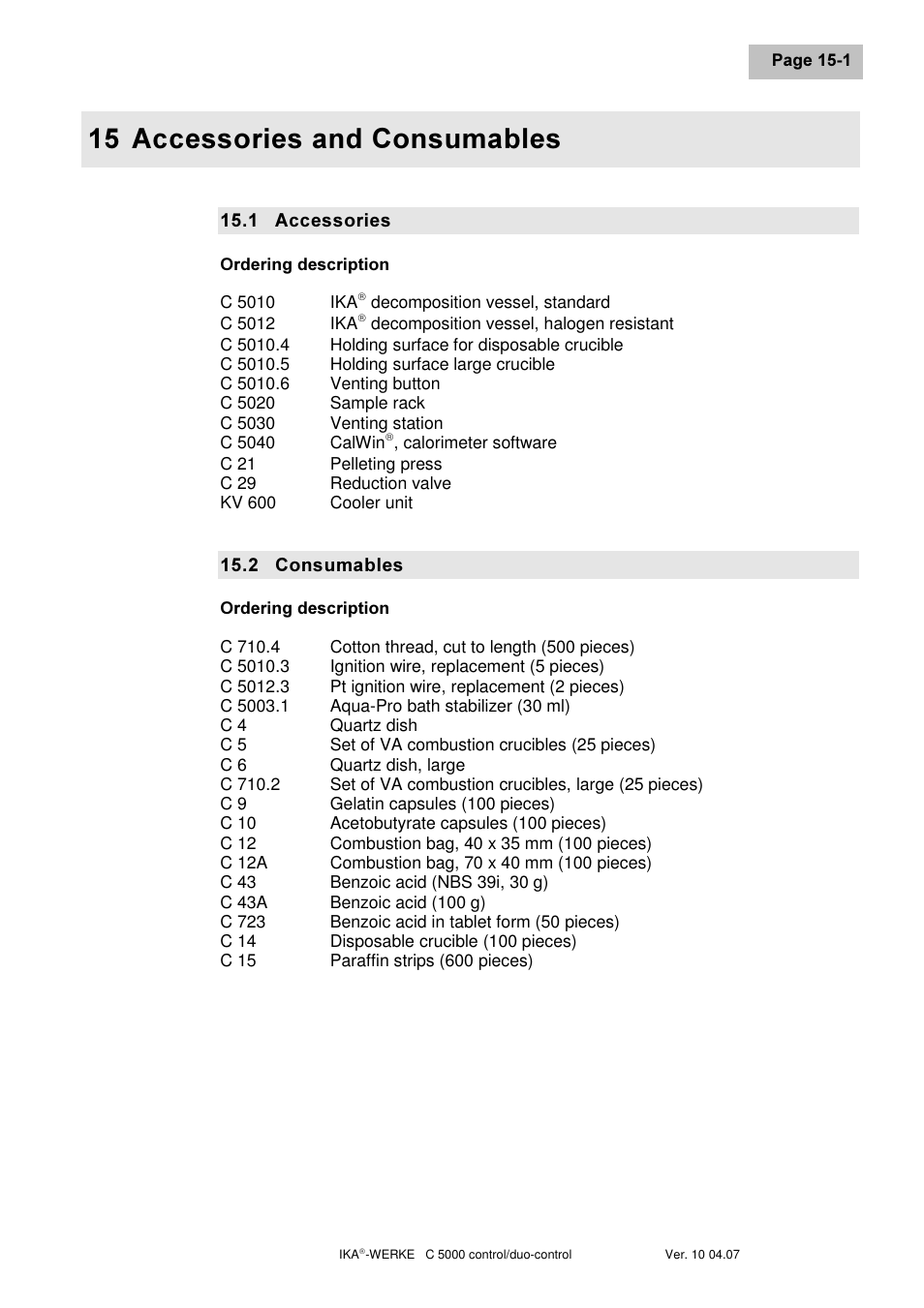 Ffhvvrulhv dqg &rqvxpdeohv | IKA C 5000 control Package 2/12 User Manual | Page 107 / 128