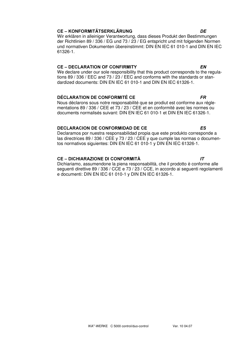 IKA C 5000 control Package 2/12 User Manual | Page 3 / 128