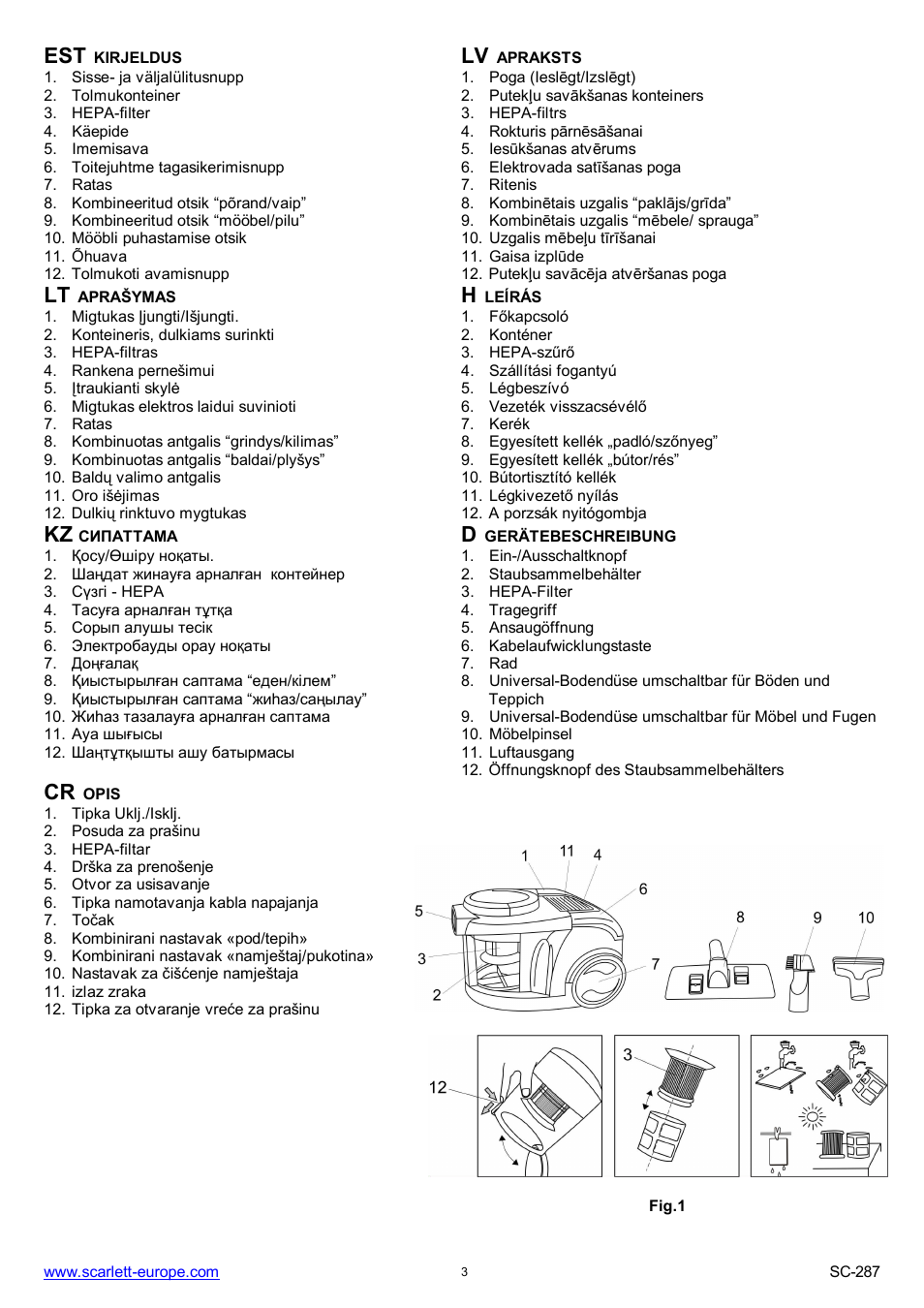 Kz d | Scarlett SC-287 User Manual | Page 3 / 24