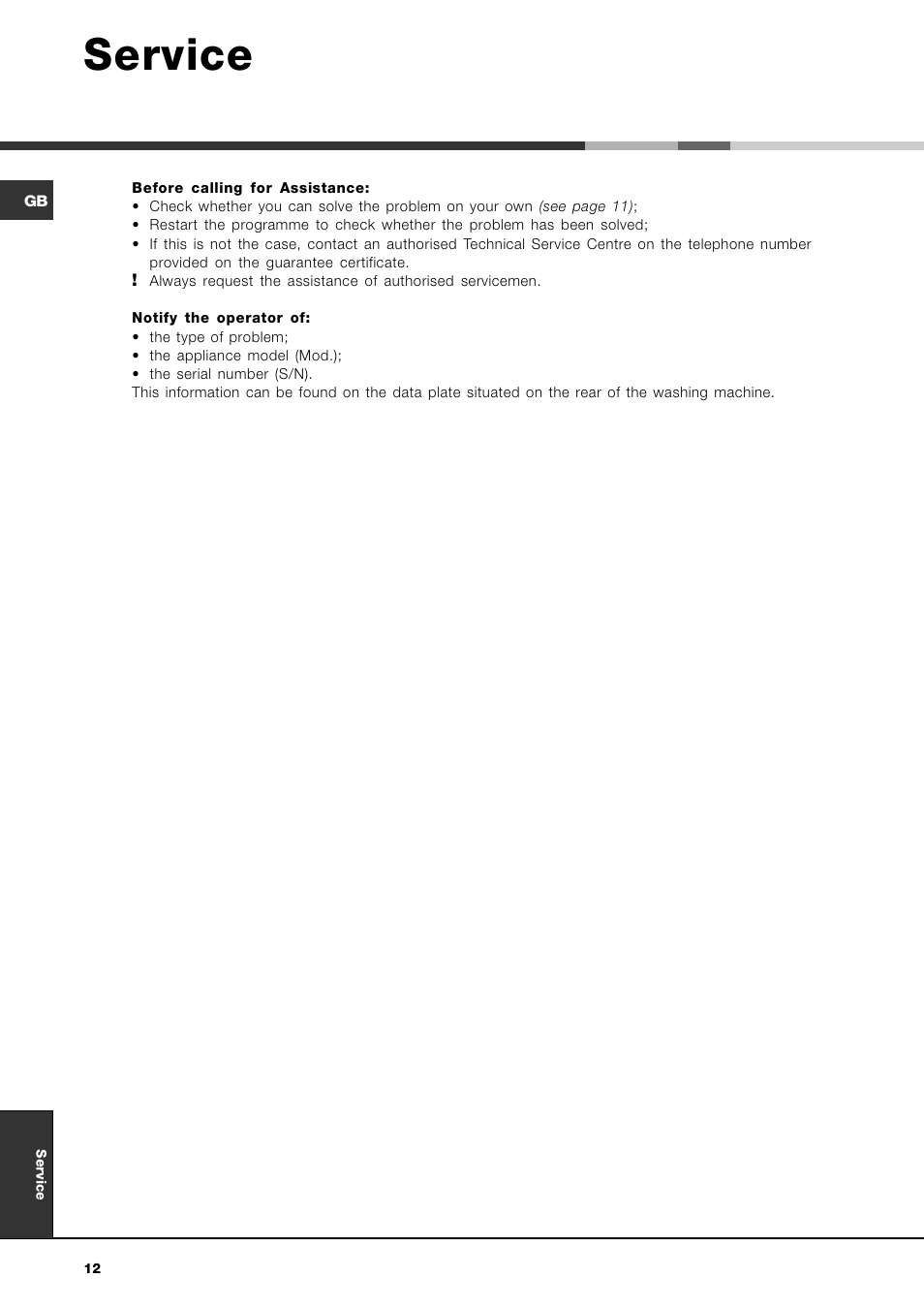 Service | Ariston AVSD 109 User Manual | Page 12 / 84