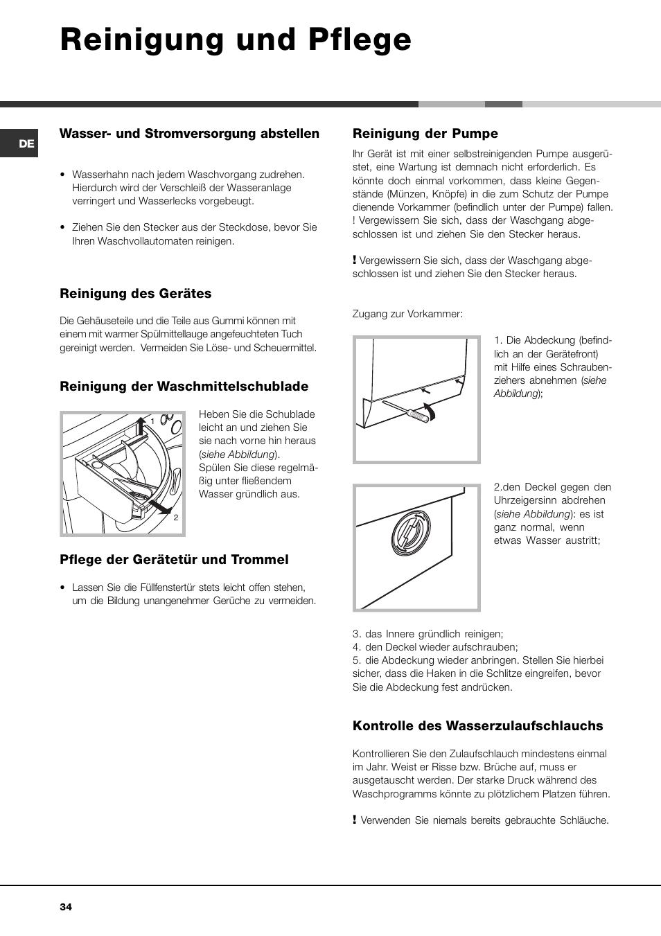 Reinigung und pflege | Ariston AVSD 109 User Manual | Page 34 / 84