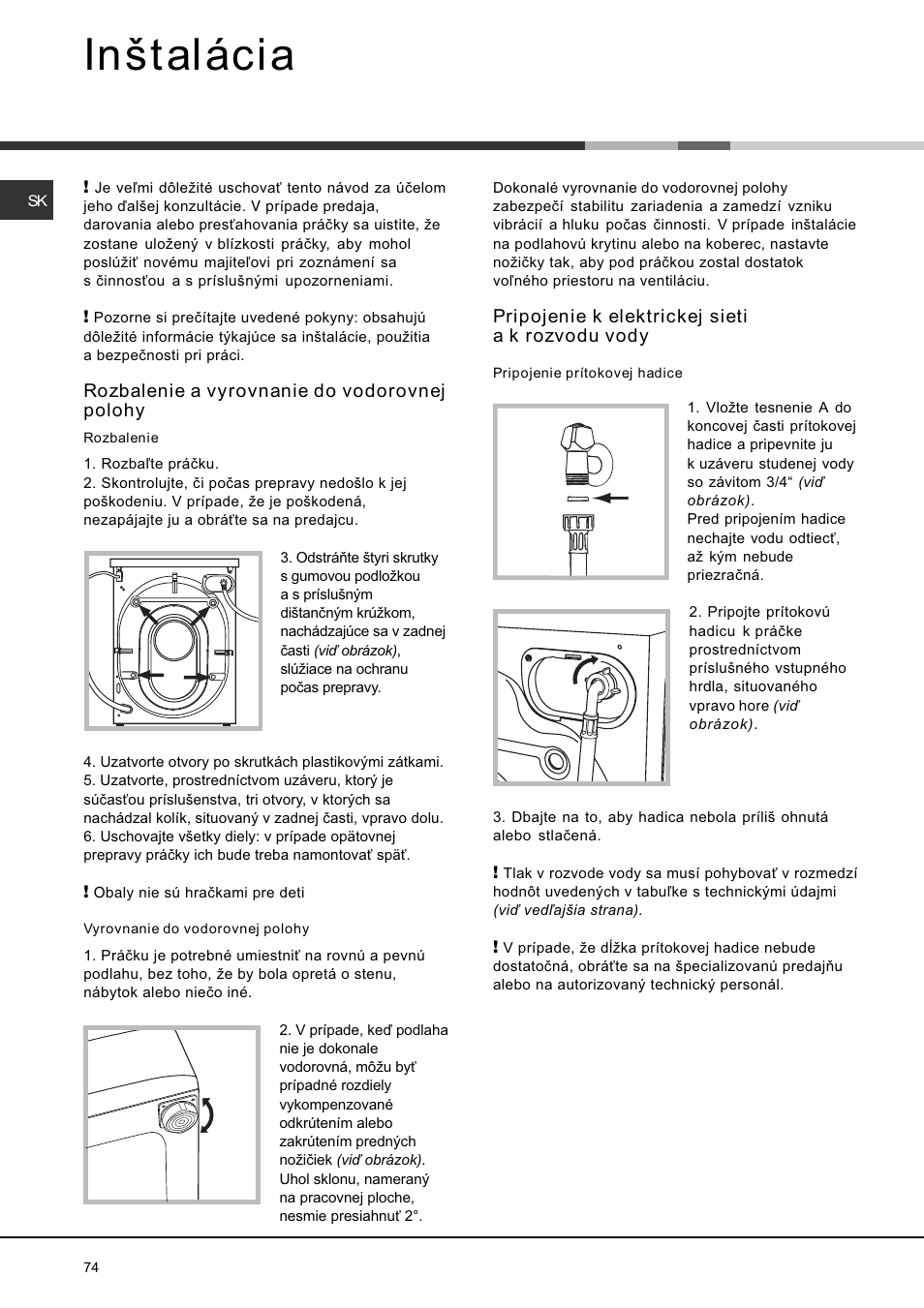 Intalácia | Ariston AVSD 109 User Manual | Page 74 / 84