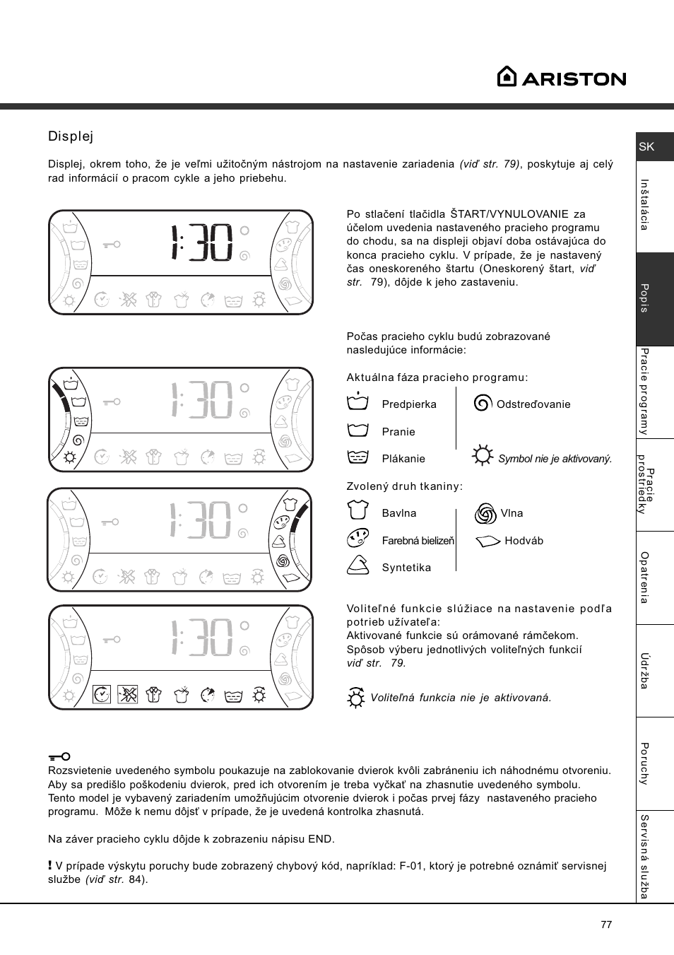 Displej | Ariston AVSD 109 User Manual | Page 77 / 84