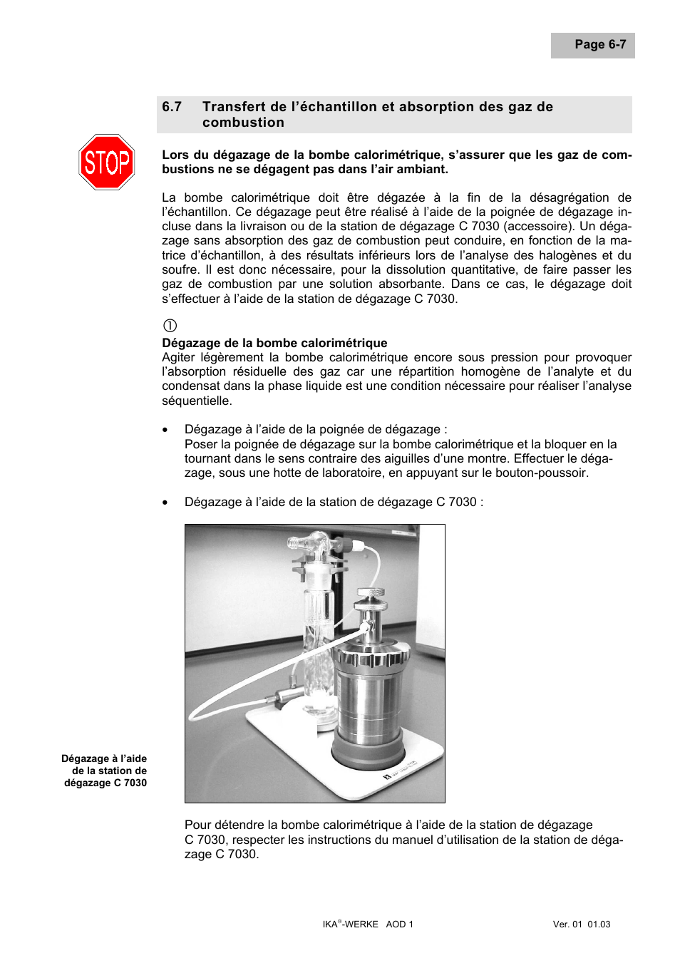 Transfert de l’échantillon et absorption des gaz, Dégazage de la bombe calorimétrique | IKA AOD 1 User Manual | Page 93 / 142