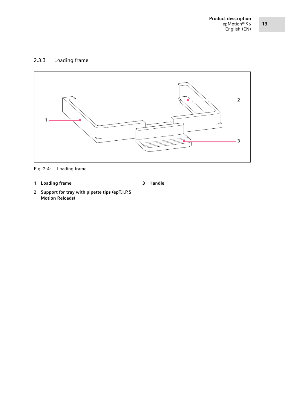 3 loading frame, Loading frame | Eppendorf epMotion 96 User Manual | Page 13 / 76