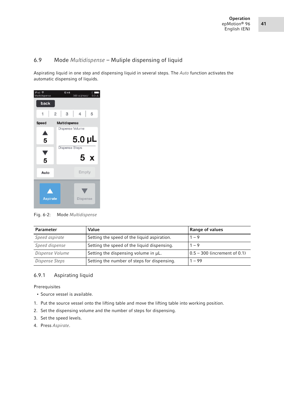 1 aspirating liquid, Aspirating liquid | Eppendorf epMotion 96 User Manual | Page 41 / 76