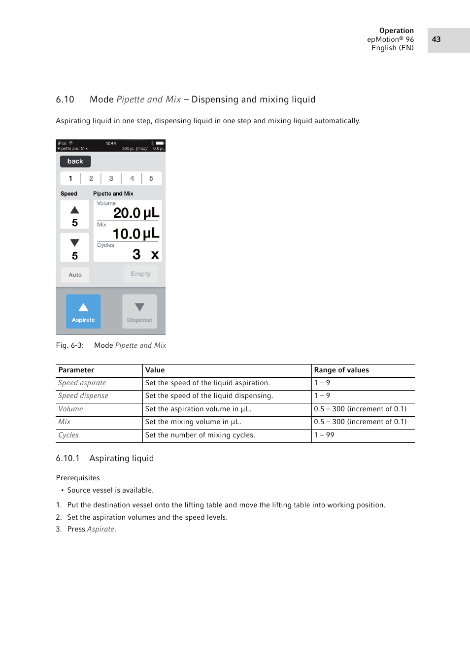 1 aspirating liquid, Aspirating liquid | Eppendorf epMotion 96 User Manual | Page 43 / 76