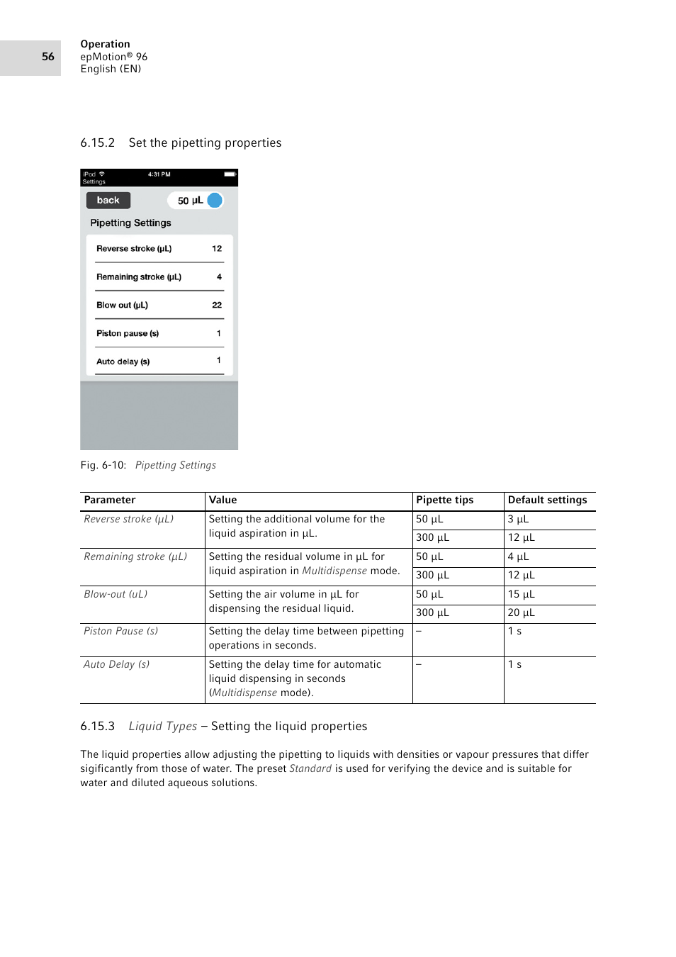 2 set the pipetting properties, 3 liquid types – setting the liquid properties, Set the pipetting properties | Liquid types – setting the liquid properties | Eppendorf epMotion 96 User Manual | Page 56 / 76