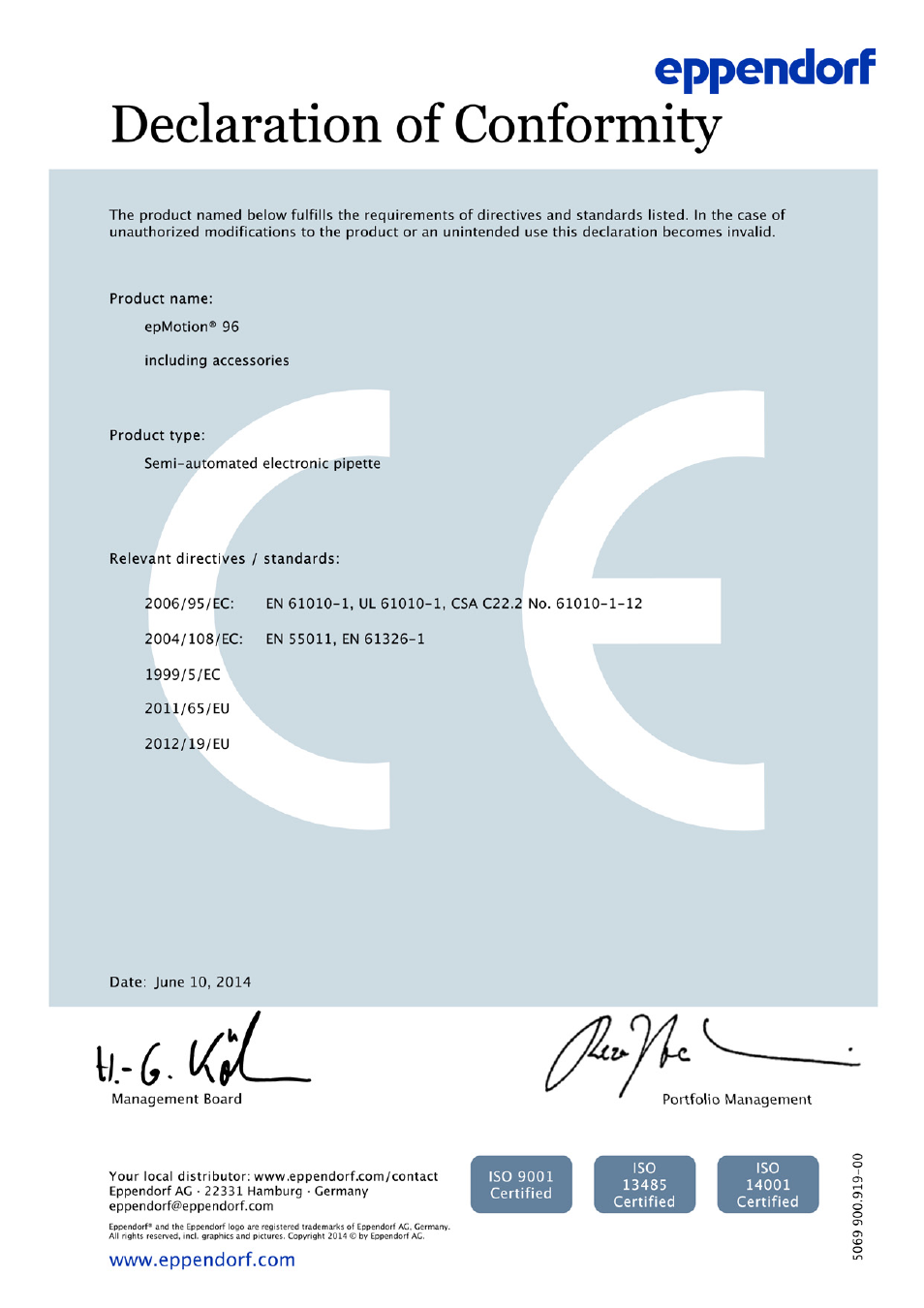 Certificates | Eppendorf epMotion 96 User Manual | Page 73 / 76