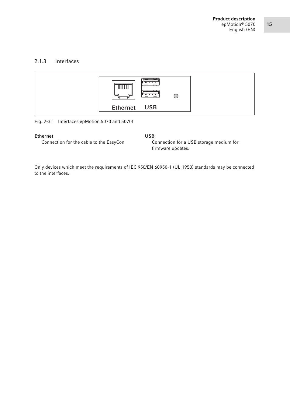 3 interfaces, Interfaces, Ethernet usb | Eppendorf epMotion 5070 User Manual | Page 15 / 100