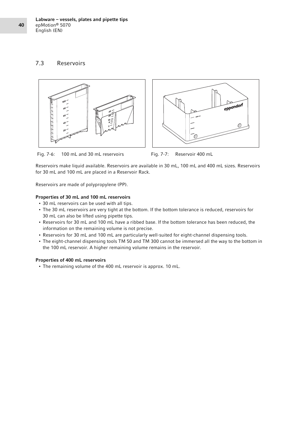 3 reservoirs, Reservoirs | Eppendorf epMotion 5070 User Manual | Page 40 / 100