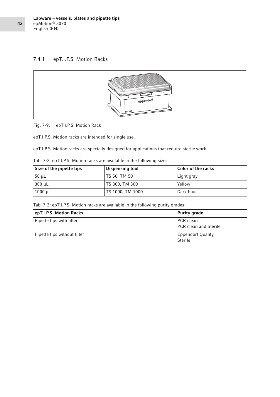 1 ept.i.p.s. motion racks, Ept.i.p.s. motion racks | Eppendorf epMotion 5070 User Manual | Page 42 / 100