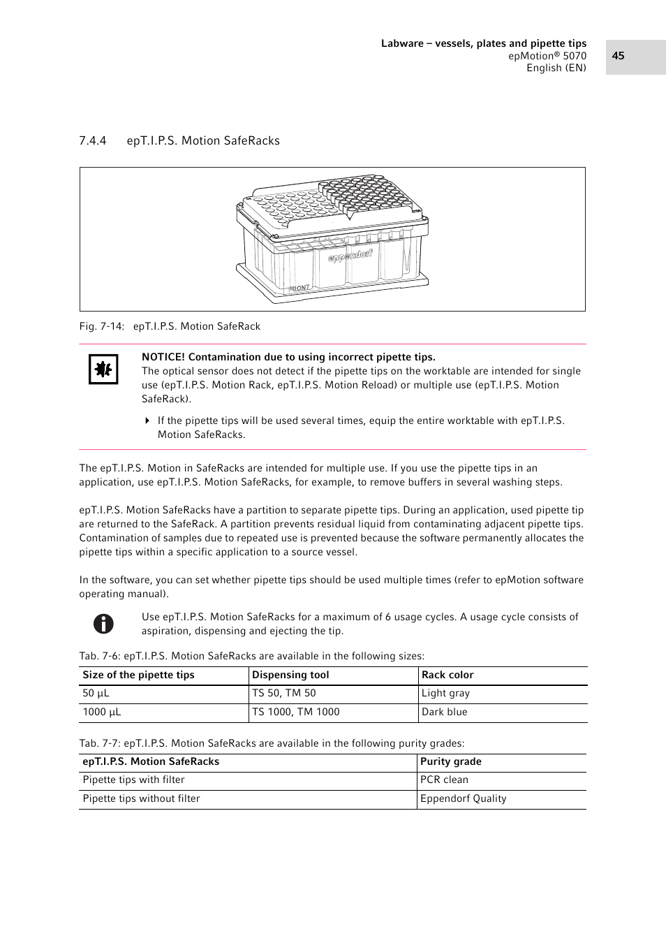 4 ept.i.p.s. motion saferacks, Ept.i.p.s. motion saferacks | Eppendorf epMotion 5070 User Manual | Page 45 / 100