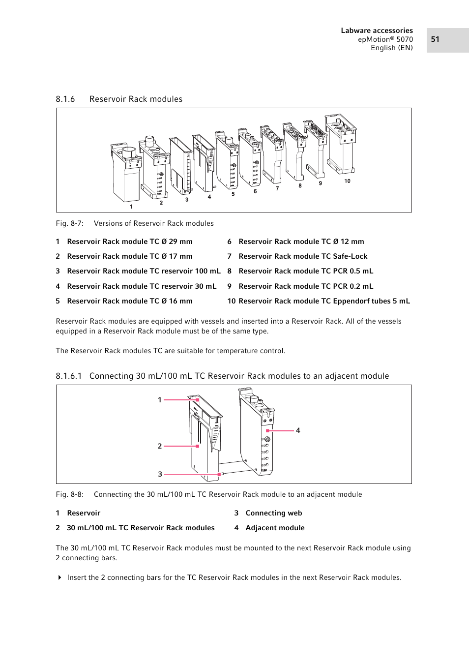 6 reservoir rack modules, Reservoir rack modules | Eppendorf epMotion 5070 User Manual | Page 51 / 100