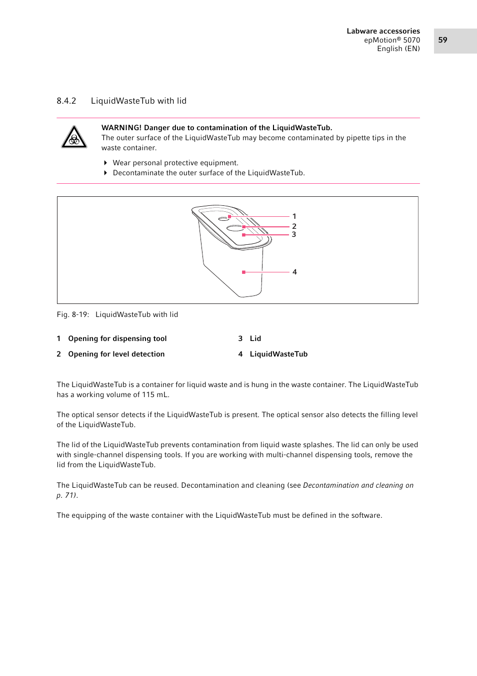 2 liquidwastetub with lid, Liquidwastetub with lid | Eppendorf epMotion 5070 User Manual | Page 59 / 100