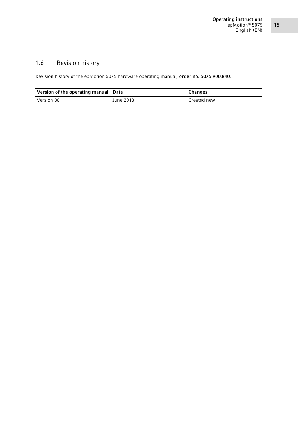 6 revision history, Revision history | Eppendorf epMotion 5075 User Manual | Page 15 / 130