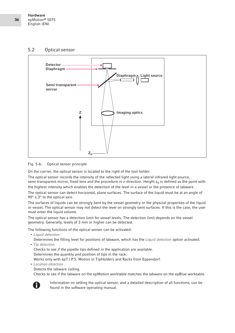 2 optical sensor, Optical sensor | Eppendorf epMotion 5075 User Manual | Page 36 / 130