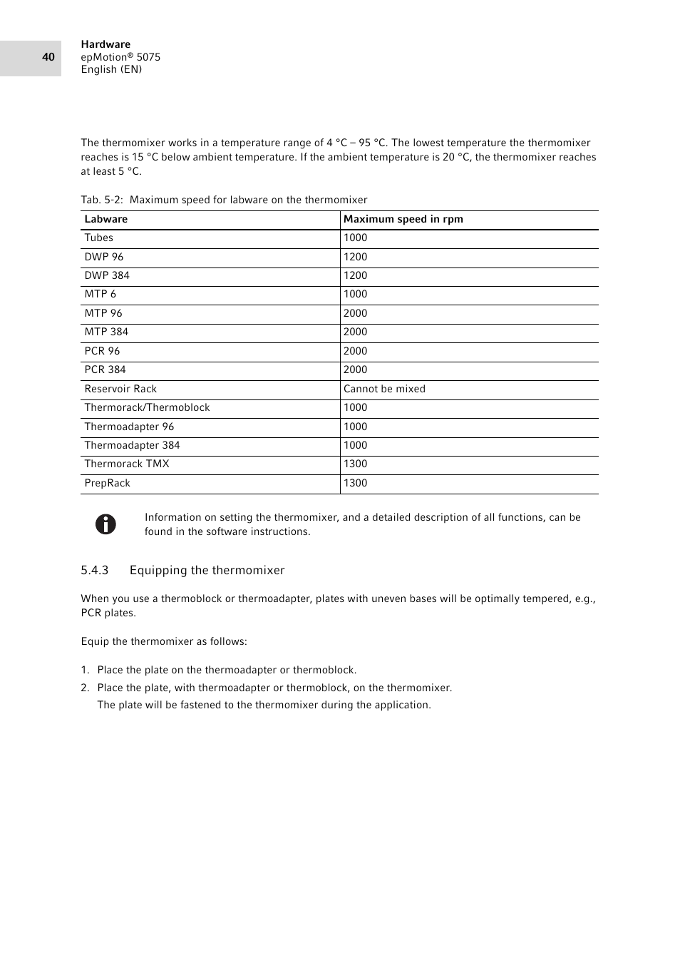 3 equipping the thermomixer, Equipping the thermomixer | Eppendorf epMotion 5075 User Manual | Page 40 / 130