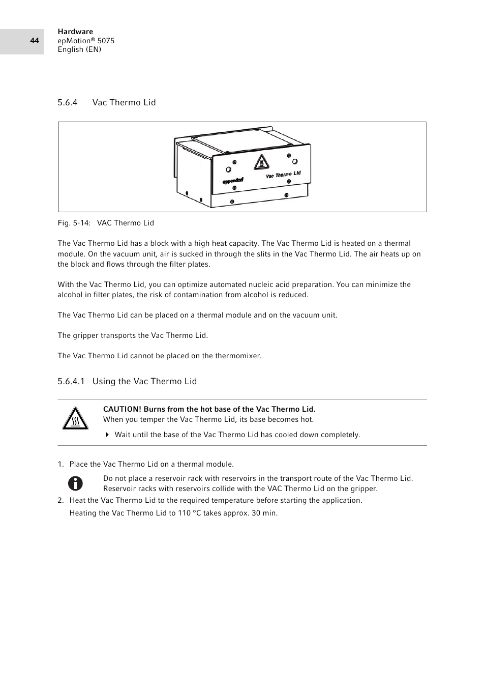 4 vac thermo lid, Vac thermo lid | Eppendorf epMotion 5075 User Manual | Page 44 / 130