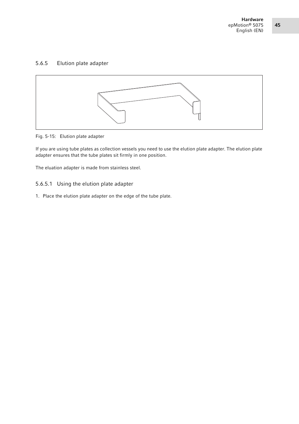 5 elution plate adapter, Elution plate adapter | Eppendorf epMotion 5075 User Manual | Page 45 / 130