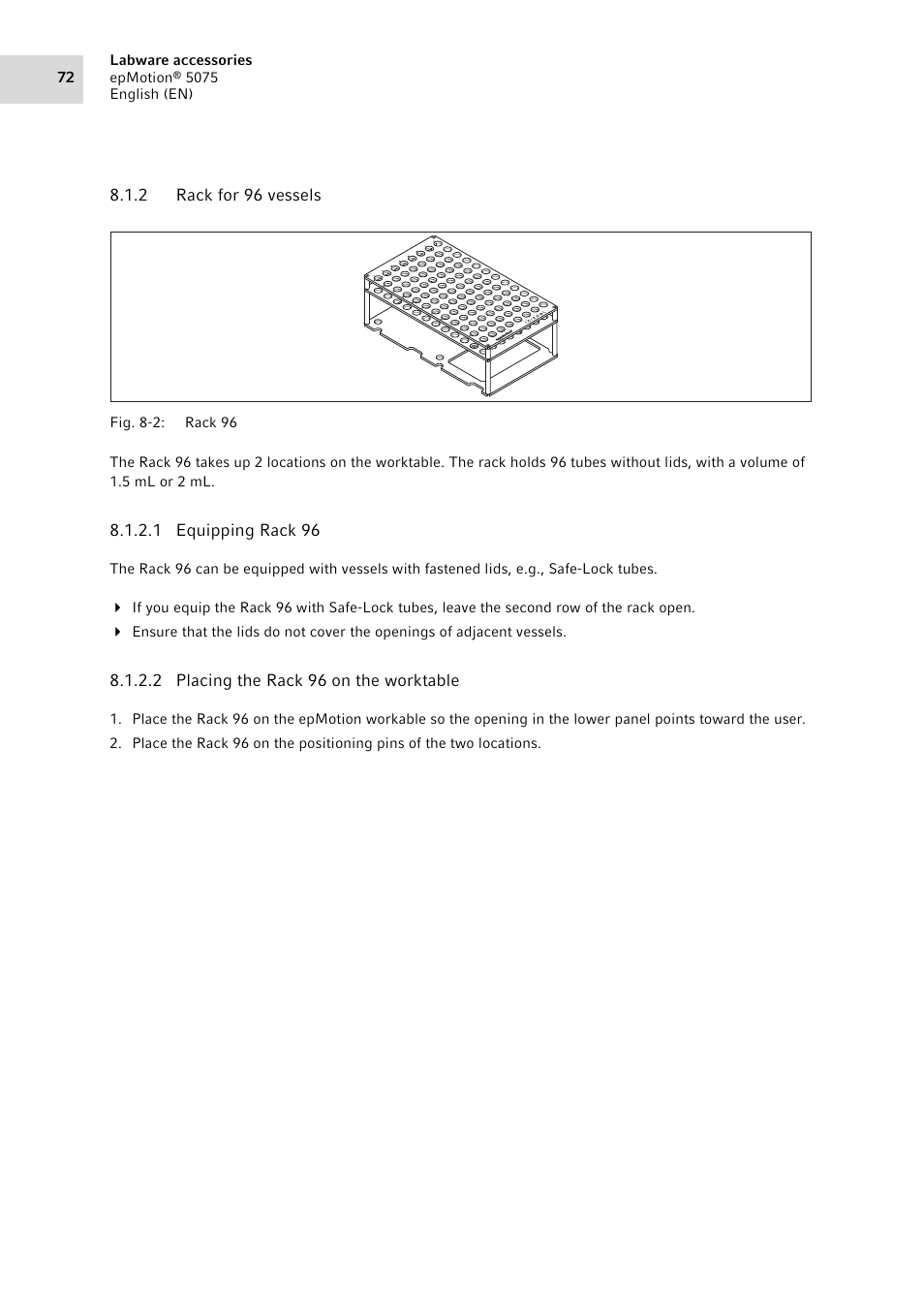 2 rack for 96 vessels, Rack for 96 vessels | Eppendorf epMotion 5075 User Manual | Page 72 / 130