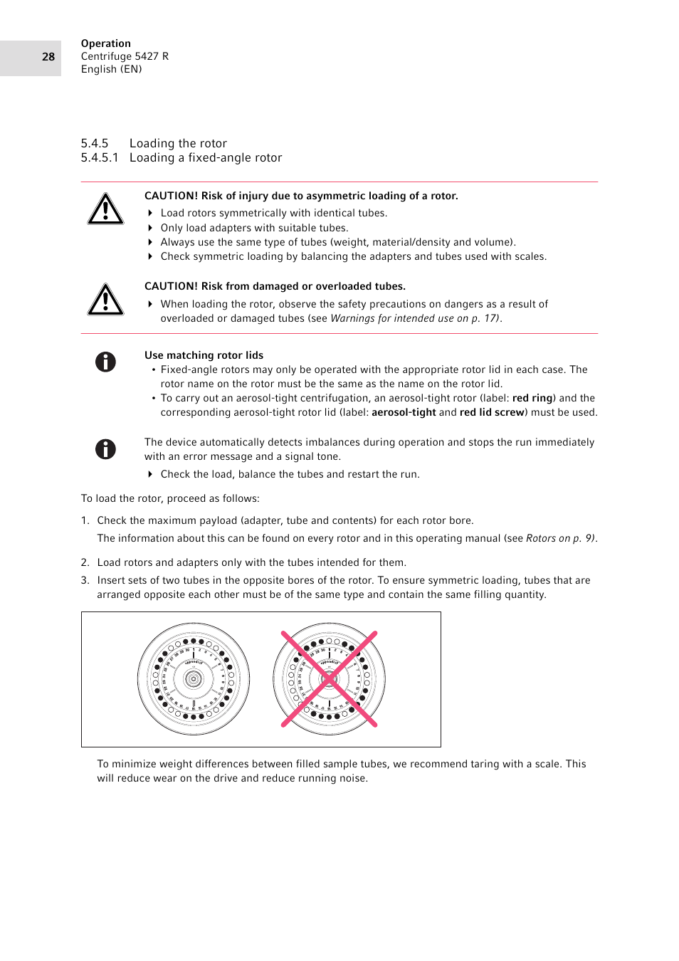 5 loading the rotor, Loading the rotor | Eppendorf Centrifuge 5427 R User Manual | Page 28 / 64