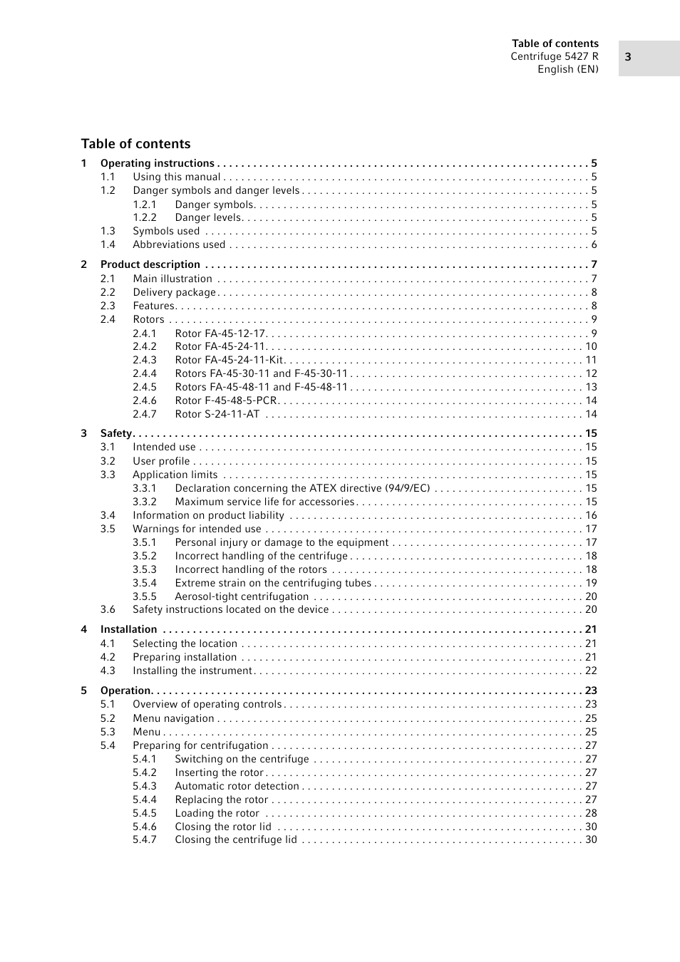 Eppendorf Centrifuge 5427 R User Manual | Page 3 / 64