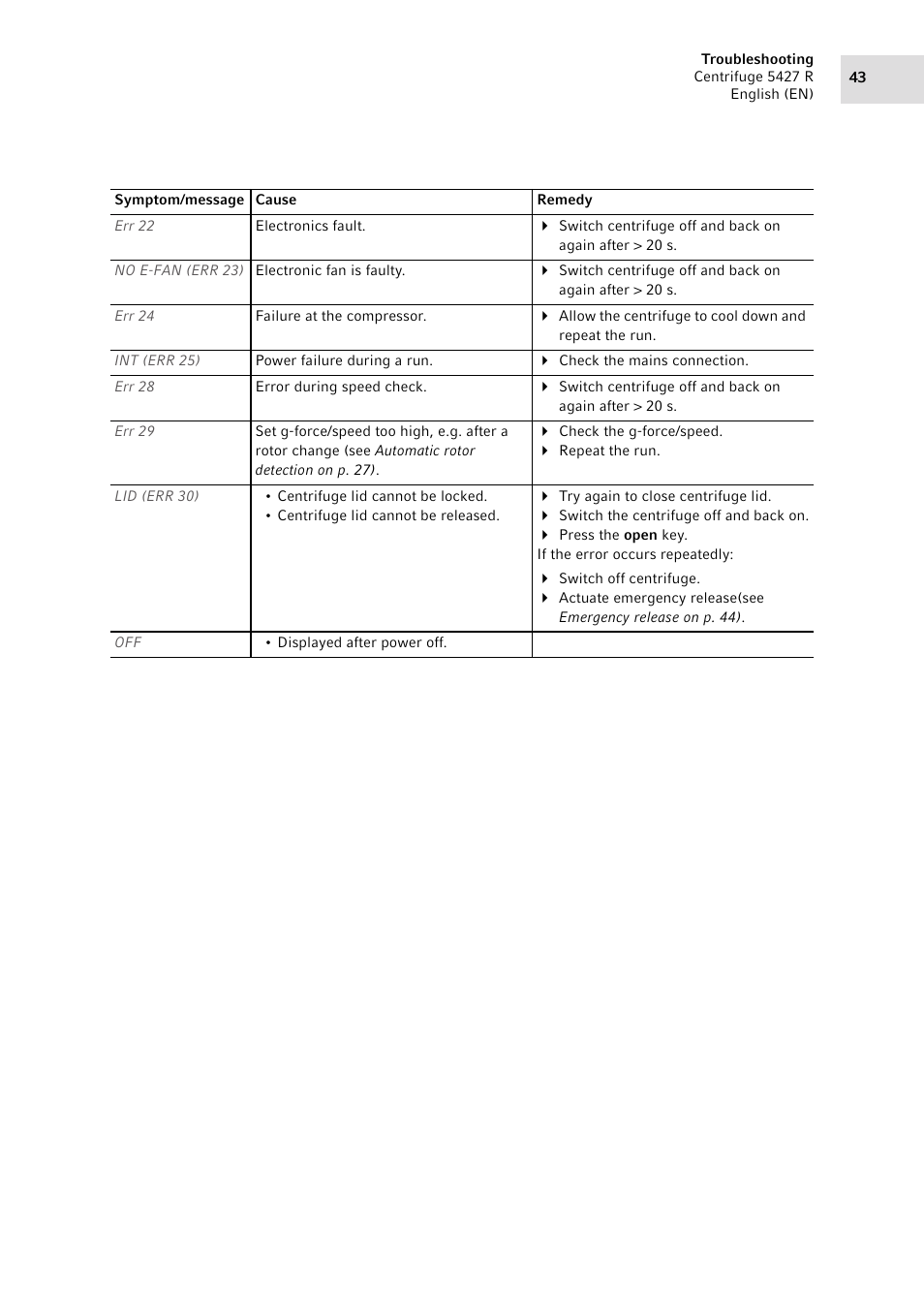 Eppendorf Centrifuge 5427 R User Manual | Page 43 / 64