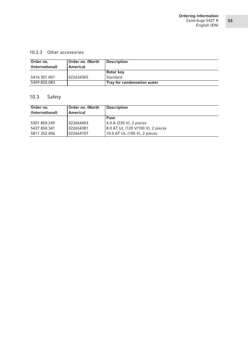 3 other accessories, 3 safety, Other accessories | Safety | Eppendorf Centrifuge 5427 R User Manual | Page 53 / 64