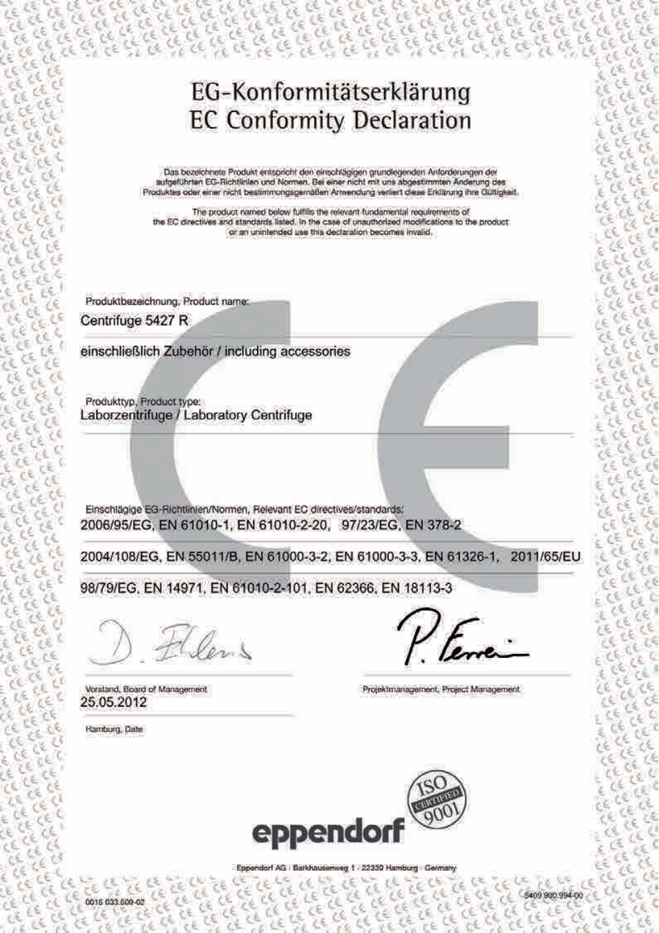 Declarations and certificates | Eppendorf Centrifuge 5427 R User Manual | Page 55 / 64