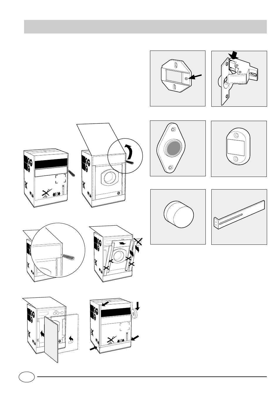 Door mounting accessories, Mounting the parts onto the face of the machine | Ariston LB6TX User Manual | Page 11 / 12