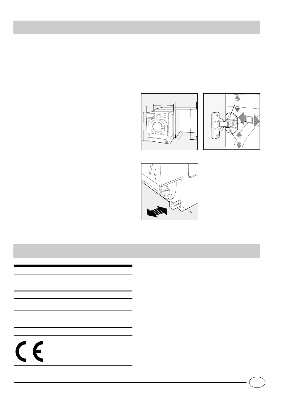 Technical characteristics, Using the drilling template, Mounding the parts onto the wooden panel (door) | Mounting the panel into the machine, Inserting the machine into the cabinet | Ariston LB6TX User Manual | Page 12 / 12