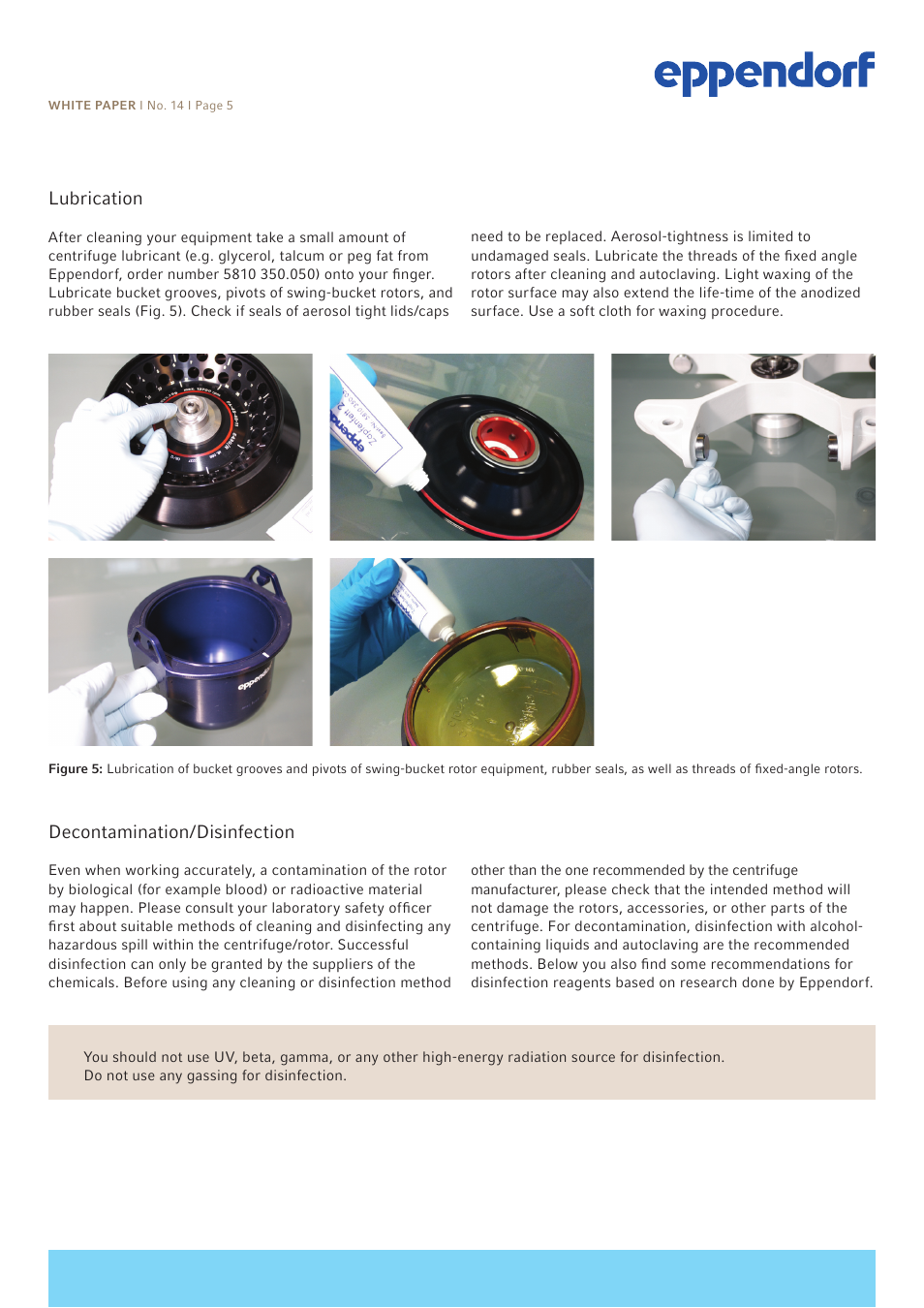 Lubrication, Decontamination/disinfection | Eppendorf White Paper 14 User Manual | Page 5 / 8