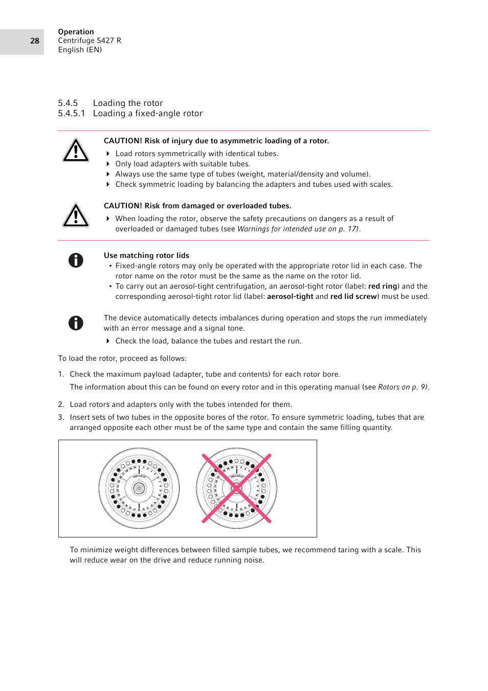 5 loading the rotor, Loading the rotor | Eppendorf Centrifuge 5427 R User Manual | Page 28 / 104