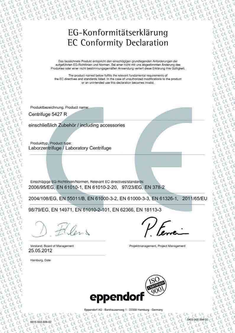 Declarations and certificates | Eppendorf Centrifuge 5427 R User Manual | Page 95 / 104