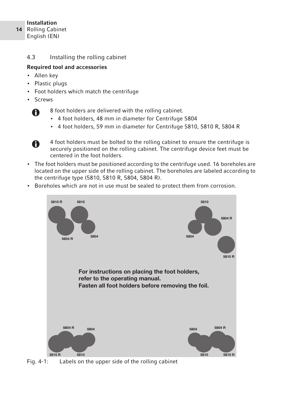 3 installing the rolling cabinet, Installing the rolling cabinet, Installation rolling cabinet english (en) | Eppendorf Rolling Cabinet User Manual | Page 14 / 34