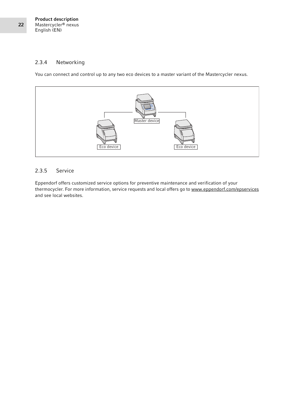 4 networking, 5 service, Networking | Service | Eppendorf Mastercycler nexus User Manual | Page 22 / 118