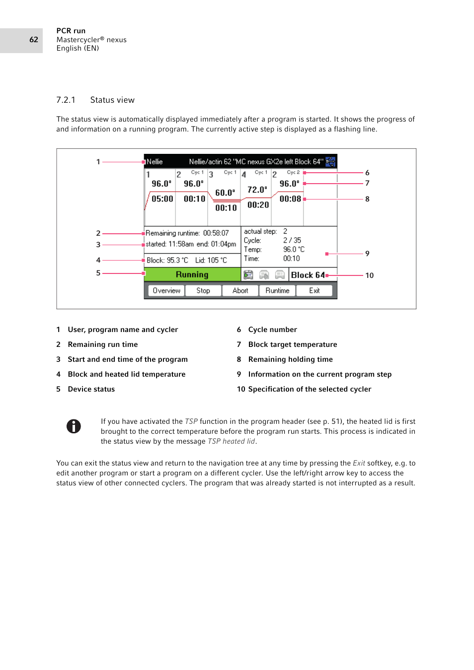 1 status view, Status view | Eppendorf Mastercycler nexus User Manual | Page 62 / 118