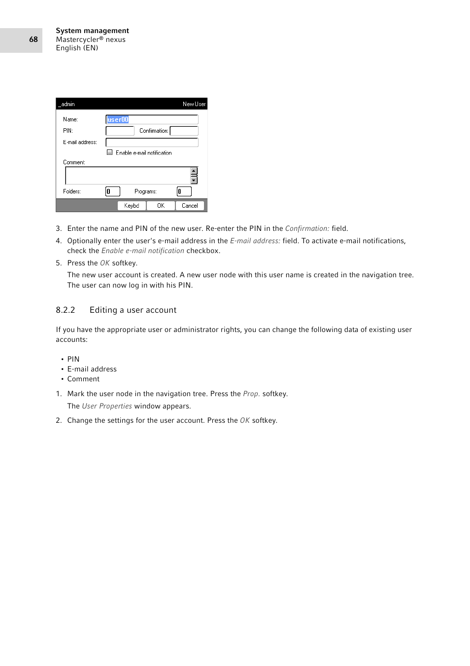 2 editing a user account, Editing a user account | Eppendorf Mastercycler nexus User Manual | Page 68 / 118