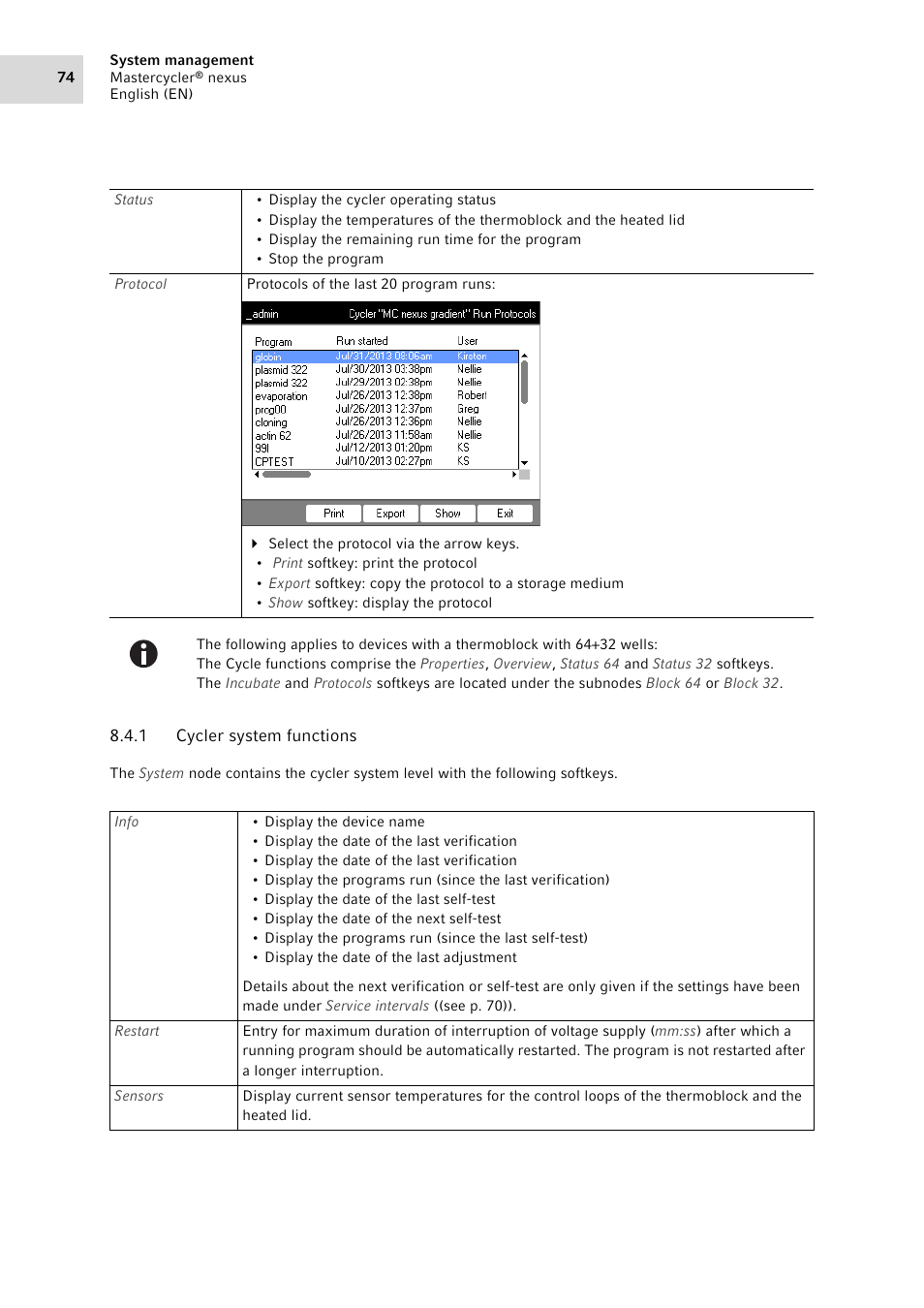 1 cycler system functions, Cycler system functions | Eppendorf Mastercycler nexus User Manual | Page 74 / 118