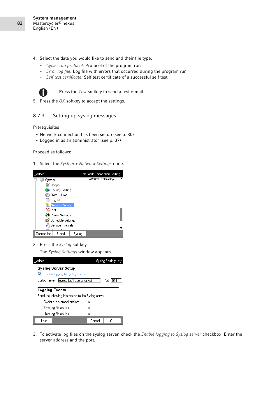 3 setting up syslog messages, Setting up syslog messages | Eppendorf Mastercycler nexus User Manual | Page 82 / 118