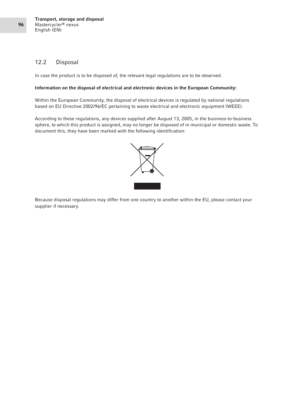2 disposal, Disposal | Eppendorf Mastercycler nexus User Manual | Page 96 / 118